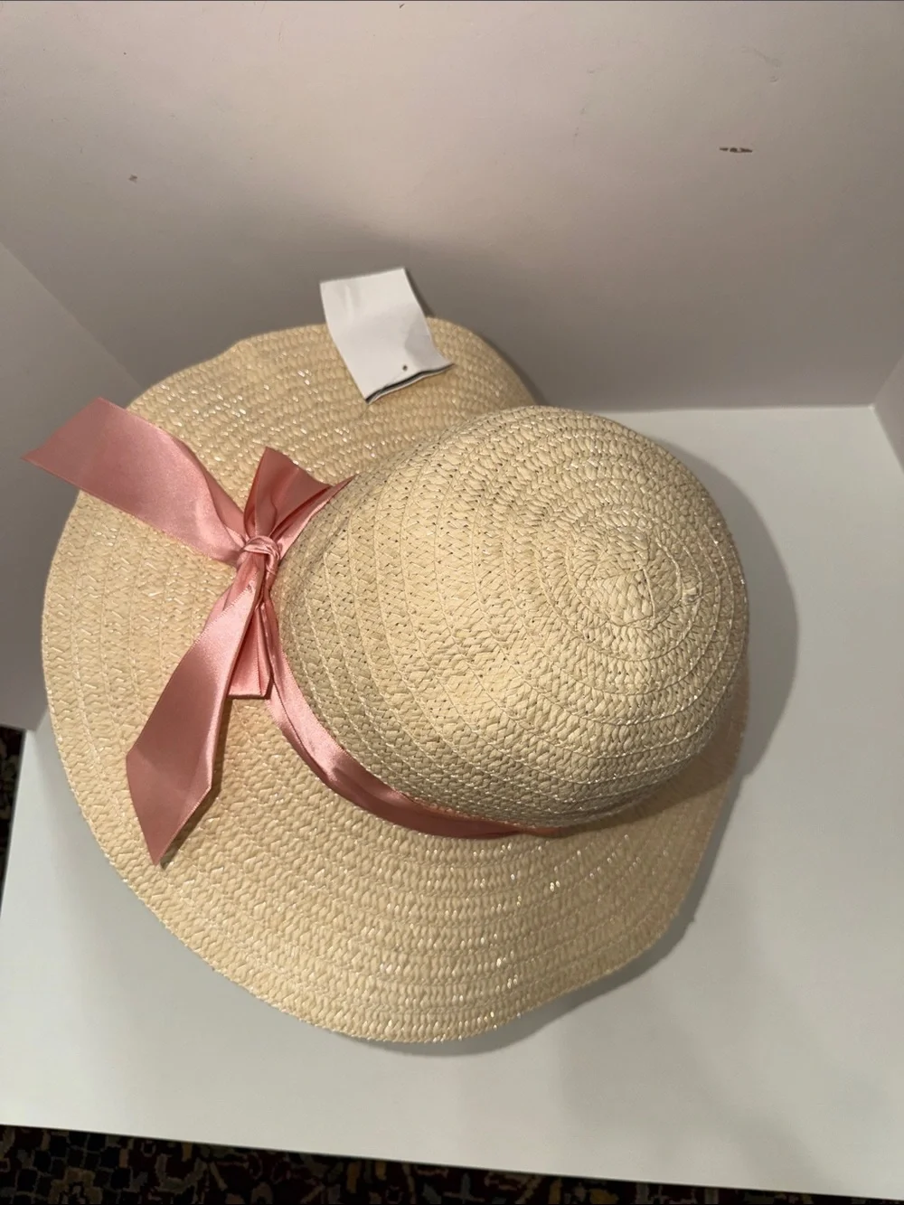 Straw Sun Hat with Pink Ribbon